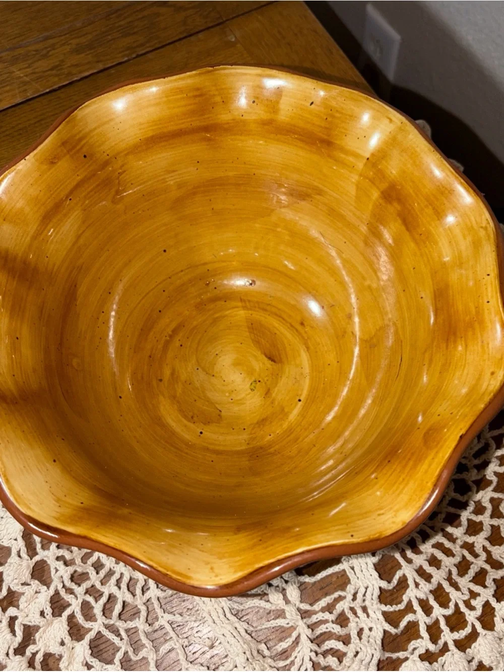 Pier 1 Hand painted Marona Ruffled Rim Bowl 10”